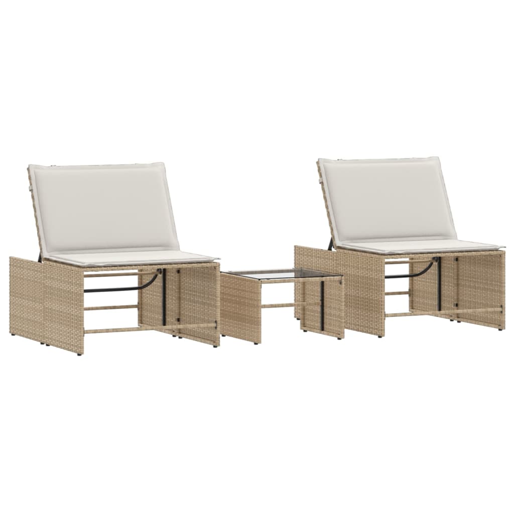 Lettini Prendisole 2 pz con Tavolino Beige in Polyrattan - homemem39