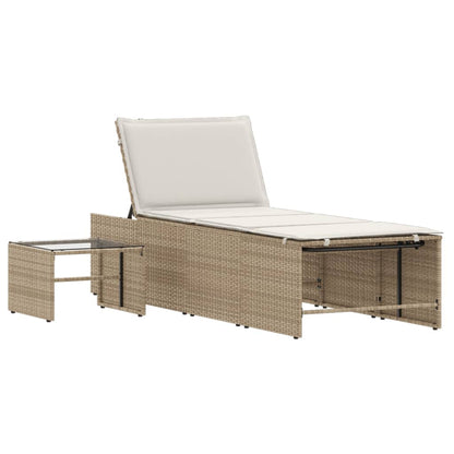 Lettini Prendisole 2 pz con Tavolino Beige in Polyrattan - homemem39