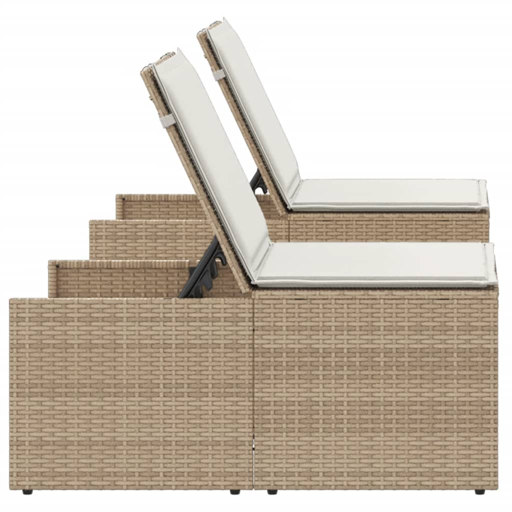 Lettini Prendisole 2 pz con Tavolino Beige in Polyrattan - homemem39