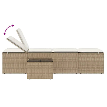 Lettini Prendisole 2 pz con Tavolino Beige in Polyrattan - homemem39