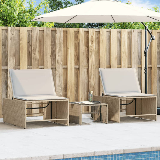 Lettini Prendisole 2 pz con Tavolino Beige in Polyrattan - homemem39