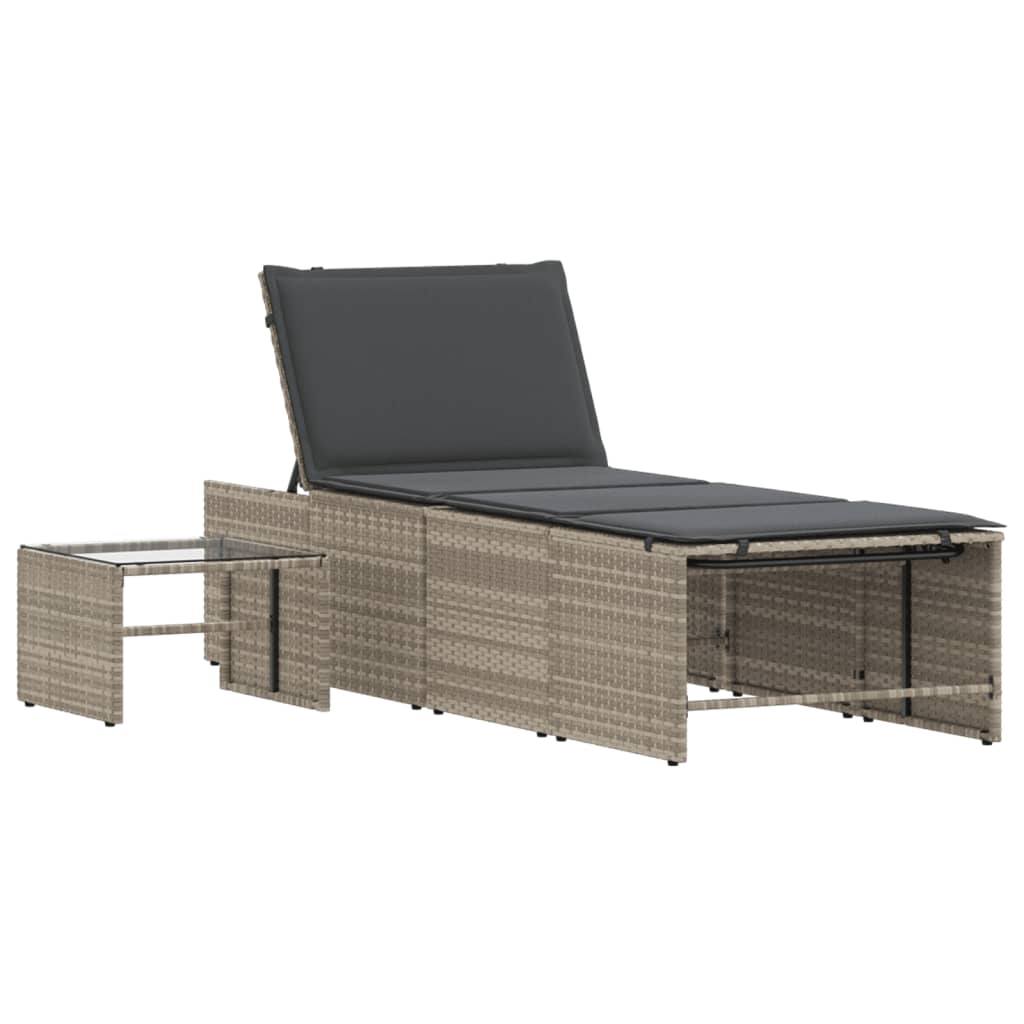 Lettini Prendisole 2pz con Tavolino Grigio Chiaro in Polyrattan - homemem39