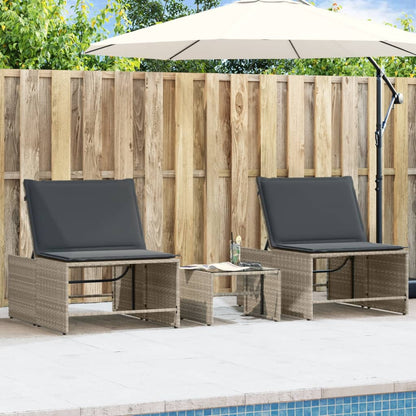 Lettini Prendisole 2pz con Tavolino Grigio Chiaro in Polyrattan - homemem39