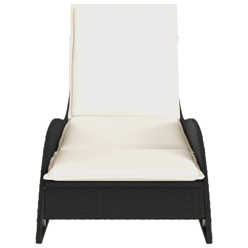 Lettino Prendisole con Cuscino Nero 60x205x73 cm in Polyrattan - homemem39