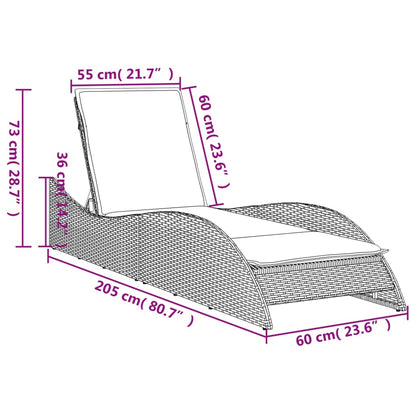 Lettino Prendisole con Cuscino Grigio 60x205x73 cm Polyrattan - homemem39