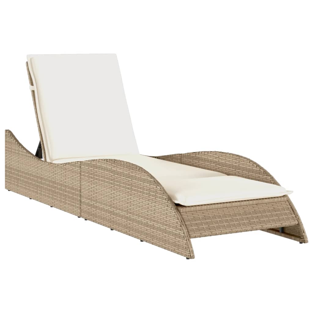 Lettino Prendisole con Cuscino Beige 60x205x73 cm in Polyrattan - homemem39