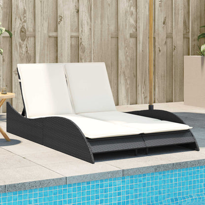 Lettino Prendisole con Cuscini Nero 114x205x73 cm in Polyrattan - homemem39