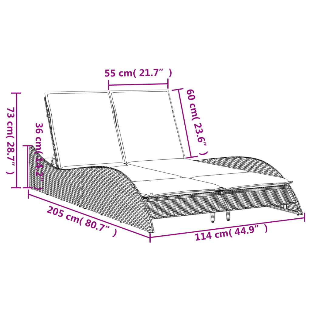 Lettino Prendisole con Cuscini Marrone 114x205x73 cm Polyrattan - homemem39