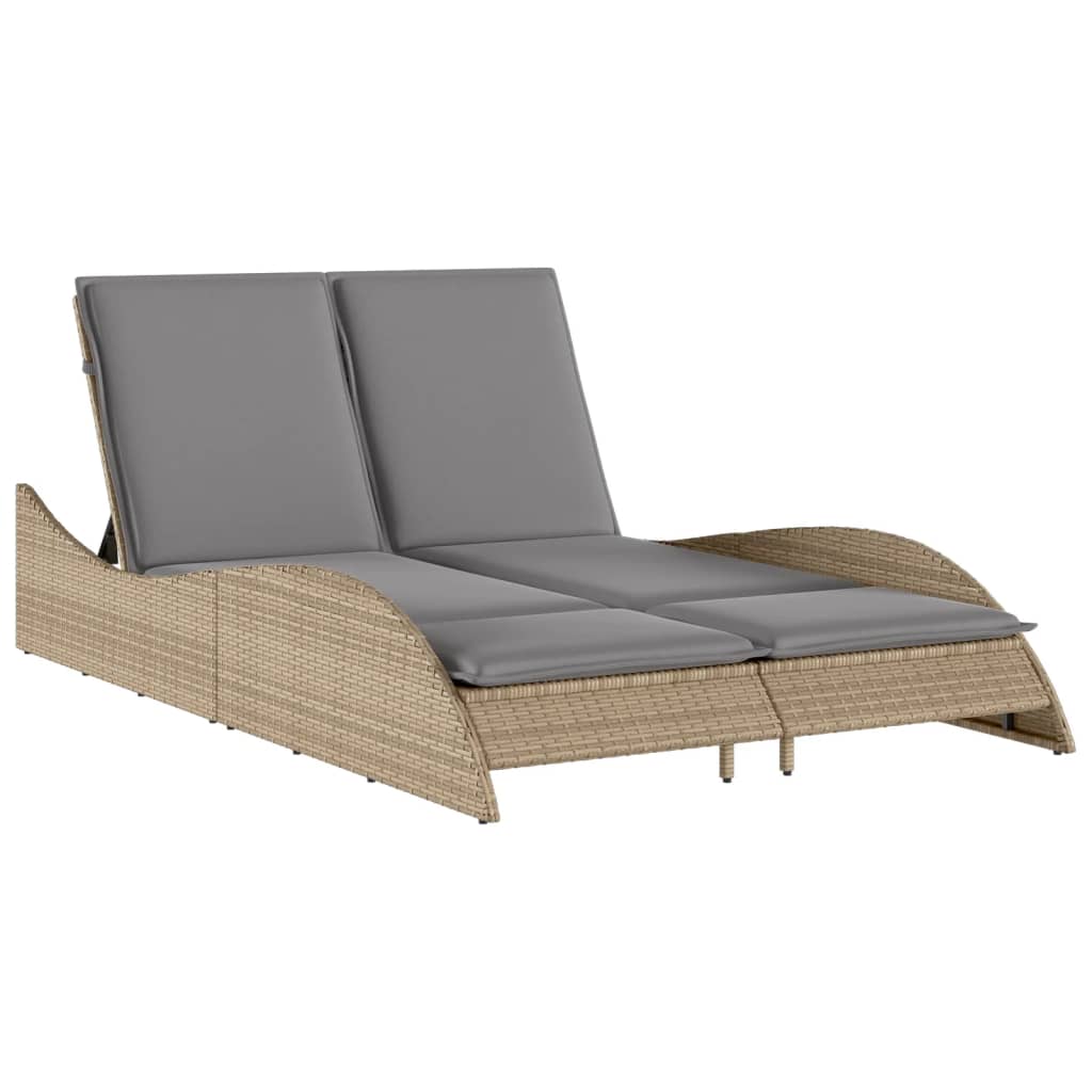 Lettino Prendisole con Cuscini Beige 114x205x73 cm Polyrattan - homemem39