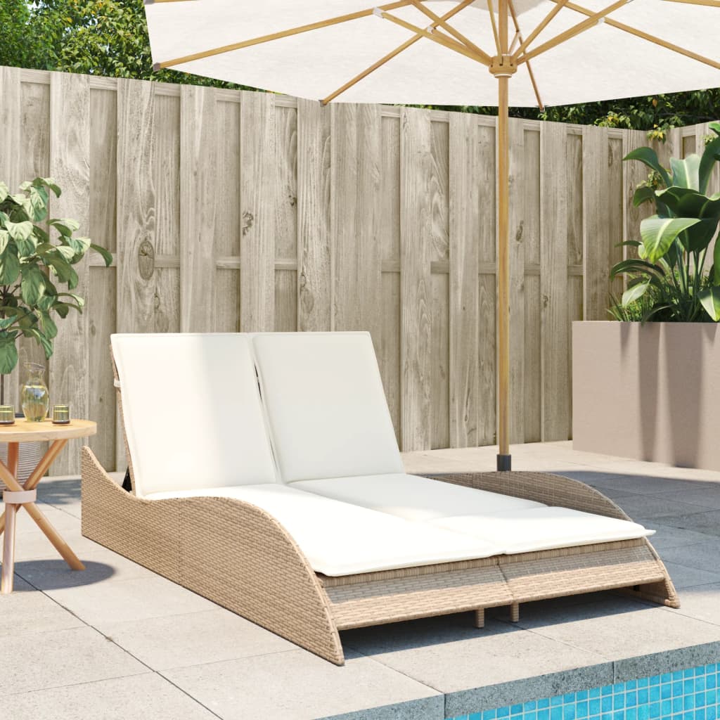 Lettino Prendisole con Cuscini Beige 114x205x73 cm Polyrattan - homemem39