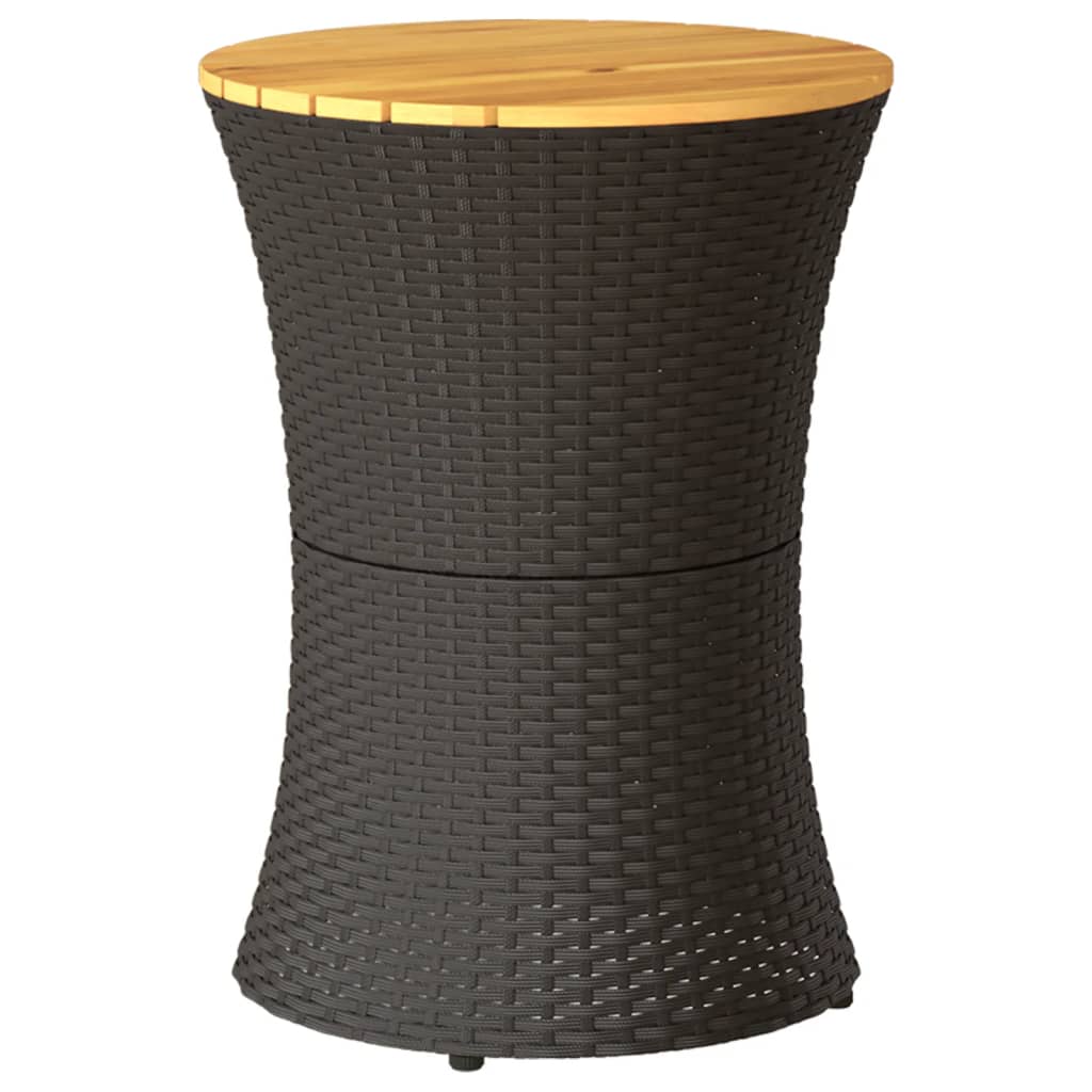 Tavolino Giardino Forma Tamburo Nero Polyrattan Legno Massello - homemem39