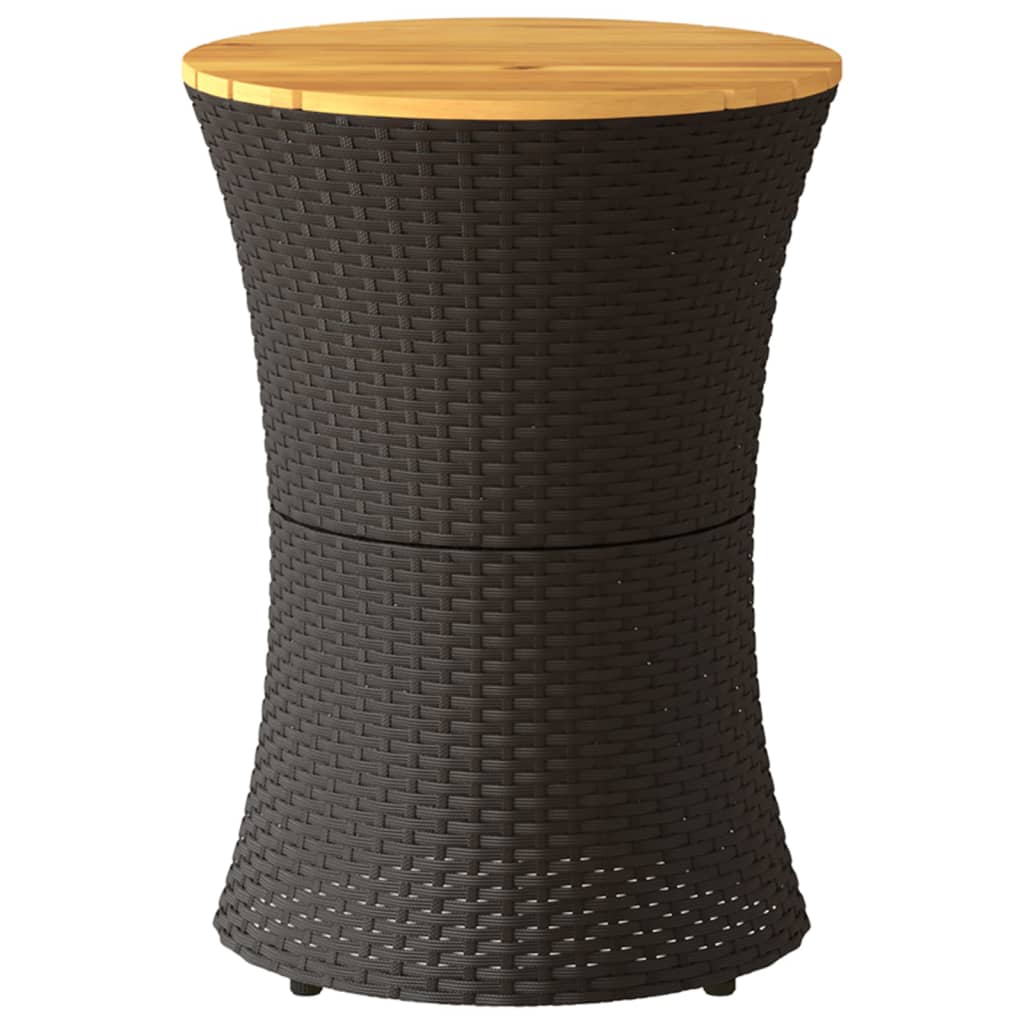 Tavolino Giardino Forma Tamburo Nero Polyrattan Legno Massello - homemem39