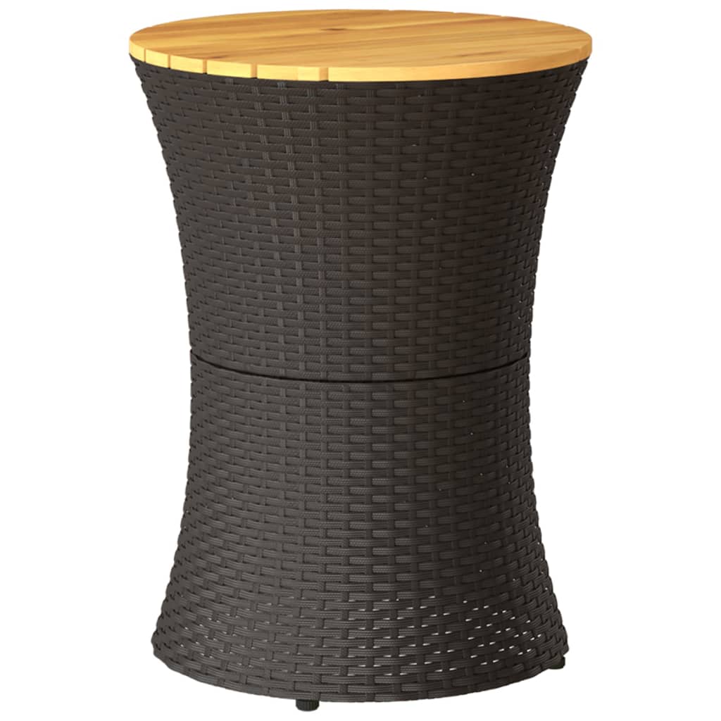 Tavolino Giardino Forma Tamburo Nero Polyrattan Legno Massello - homemem39