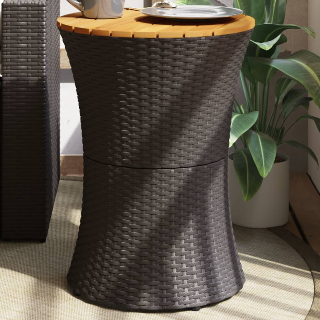 Tavolino Giardino Forma Tamburo Nero Polyrattan Legno Massello - homemem39