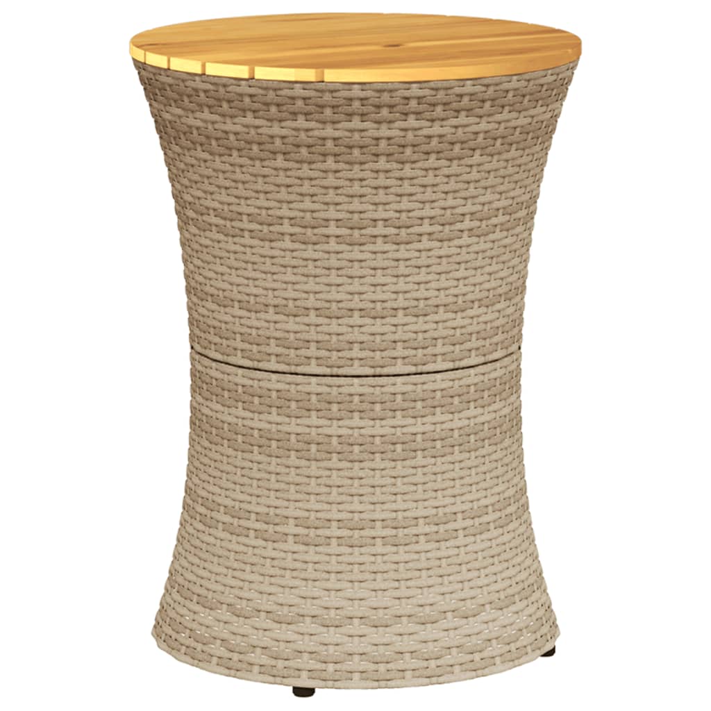 Tavolino Giardino Forma Tamburo Beige Polyrattan Legno Massello - homemem39