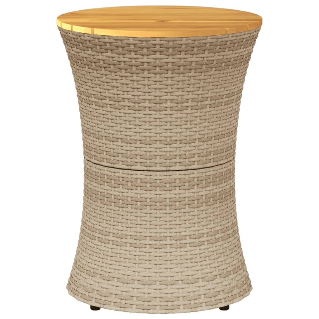 Tavolino Giardino Forma Tamburo Beige Polyrattan Legno Massello - homemem39