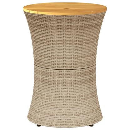 Tavolino Giardino Forma Tamburo Beige Polyrattan Legno Massello - homemem39