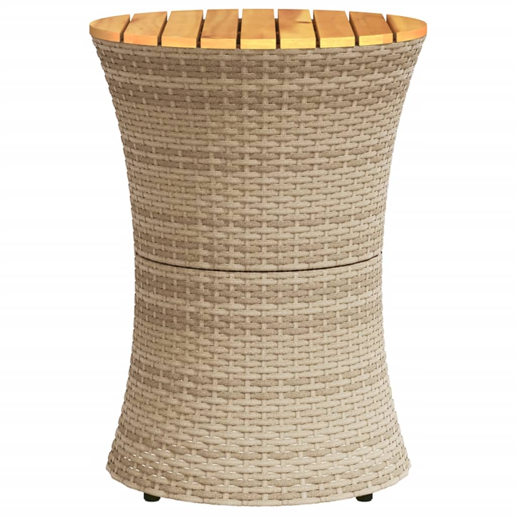 Tavolino Giardino Forma Tamburo Beige Polyrattan Legno Massello - homemem39