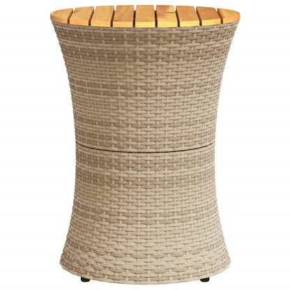 Tavolino Giardino Forma Tamburo Beige Polyrattan Legno Massello - homemem39