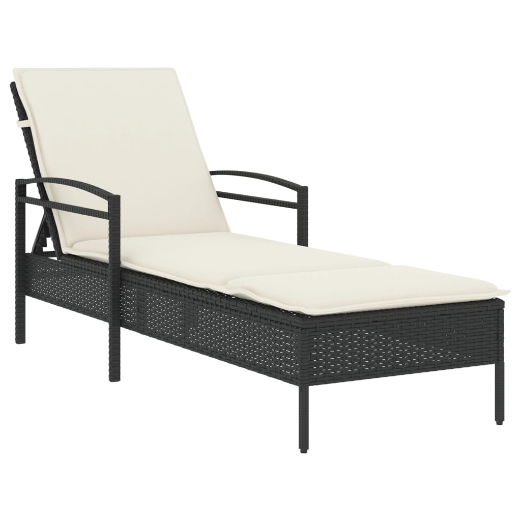 Lettino Prendisole con Cuscino Nero 63x200x81 cm in Polyrattan - homemem39