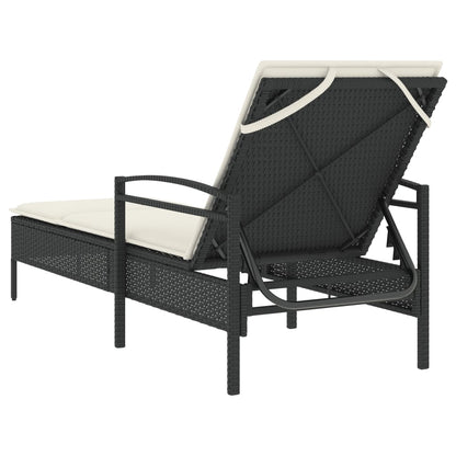 Lettino Prendisole con Cuscino Nero 63x200x81 cm in Polyrattan - homemem39