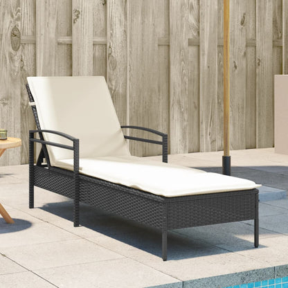 Lettino Prendisole con Cuscino Nero 63x200x81 cm in Polyrattan - homemem39