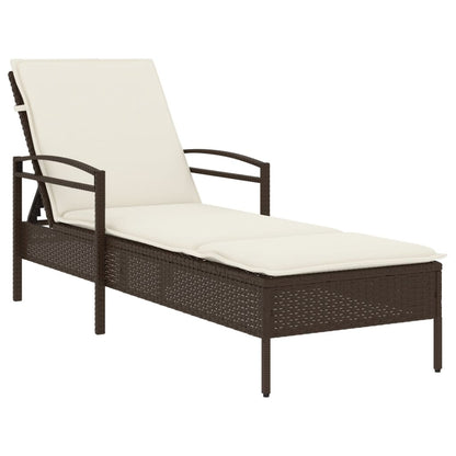 Lettino Prendisole con Cuscino Marrone 63x200x81 cm Polyrattan - homemem39