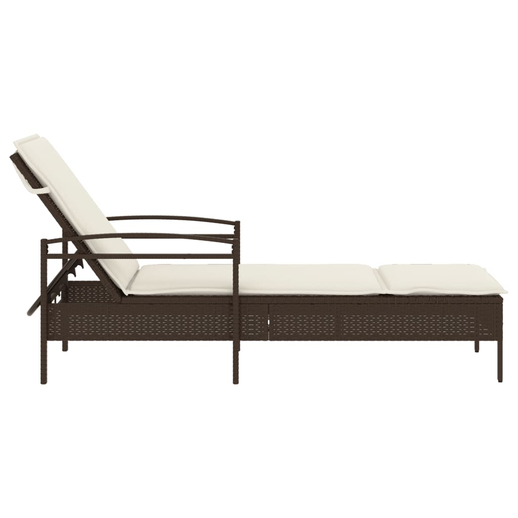 Lettino Prendisole con Cuscino Marrone 63x200x81 cm Polyrattan - homemem39