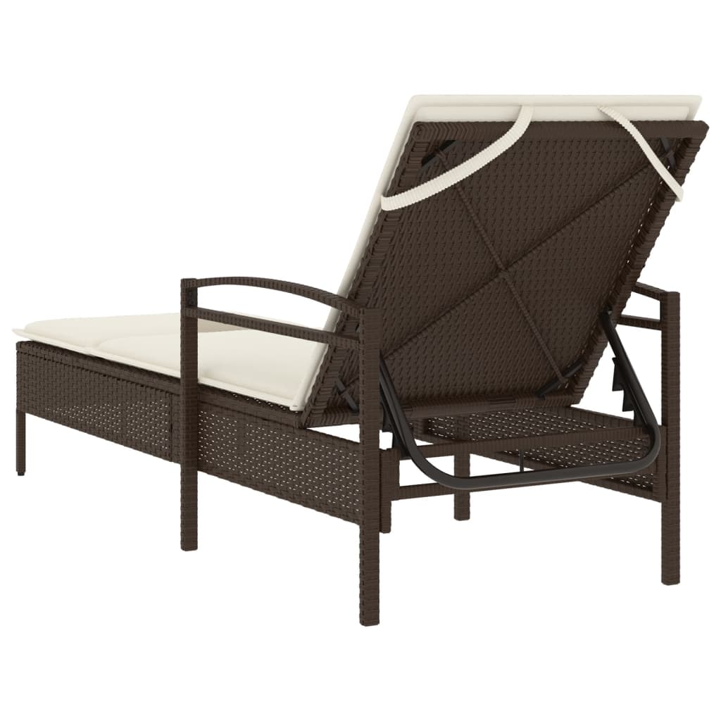 Lettino Prendisole con Cuscino Marrone 63x200x81 cm Polyrattan - homemem39