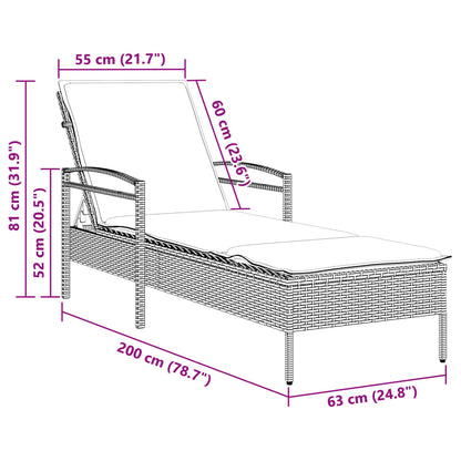 Lettino Prendisole con Cuscino Marrone 63x200x81 cm Polyrattan - homemem39