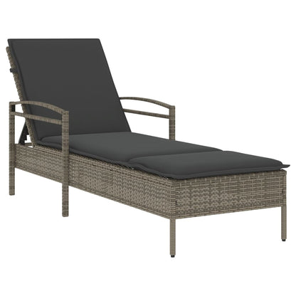 Lettino Prendisole con Cuscino Grigio 63x200x81 cm Polyrattan - homemem39