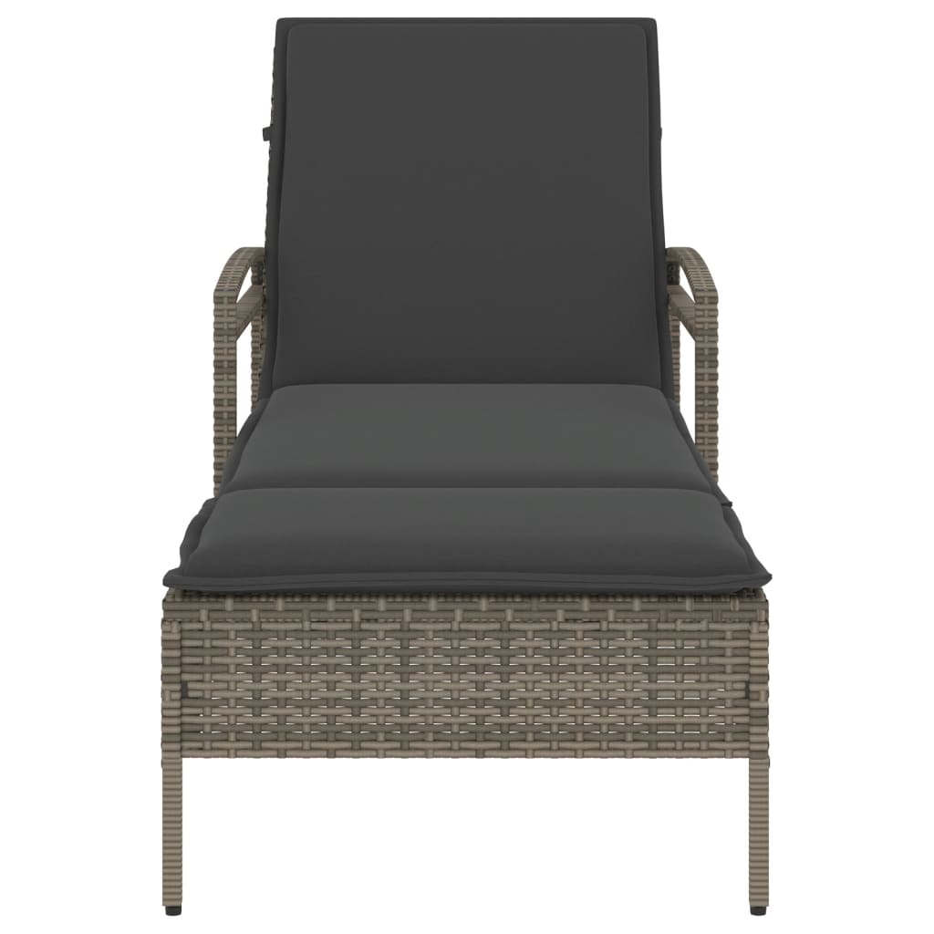 Lettino Prendisole con Cuscino Grigio 63x200x81 cm Polyrattan - homemem39