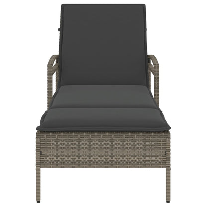 Lettino Prendisole con Cuscino Grigio 63x200x81 cm Polyrattan - homemem39