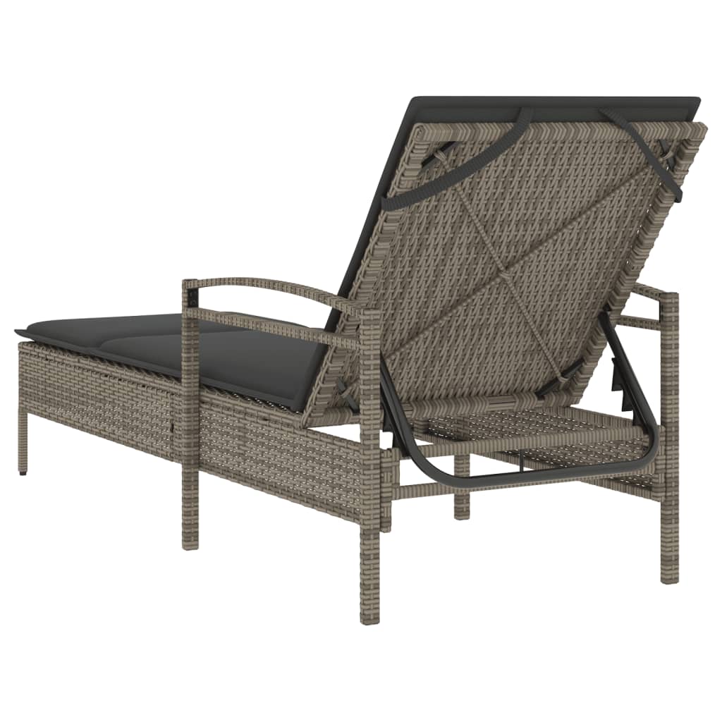 Lettino Prendisole con Cuscino Grigio 63x200x81 cm Polyrattan - homemem39