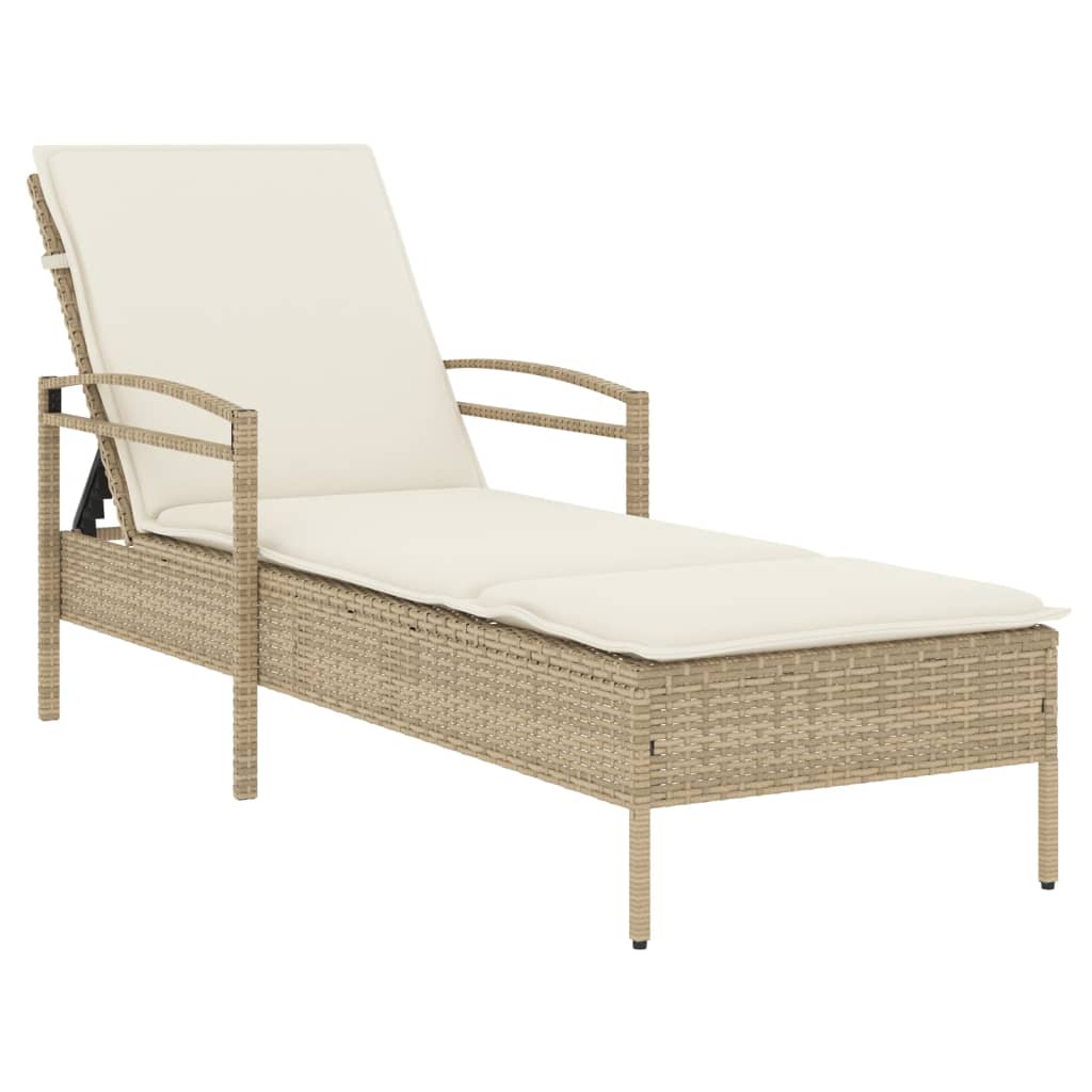 Lettino Prendisole con Cuscino Beige 63x200x81 cm in Polyrattan - homemem39