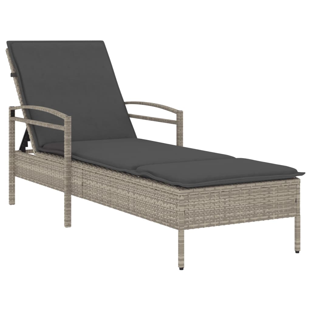 Lettino con Cuscino Grigio Chiaro 63x200x81 cm in Polyrattan - homemem39