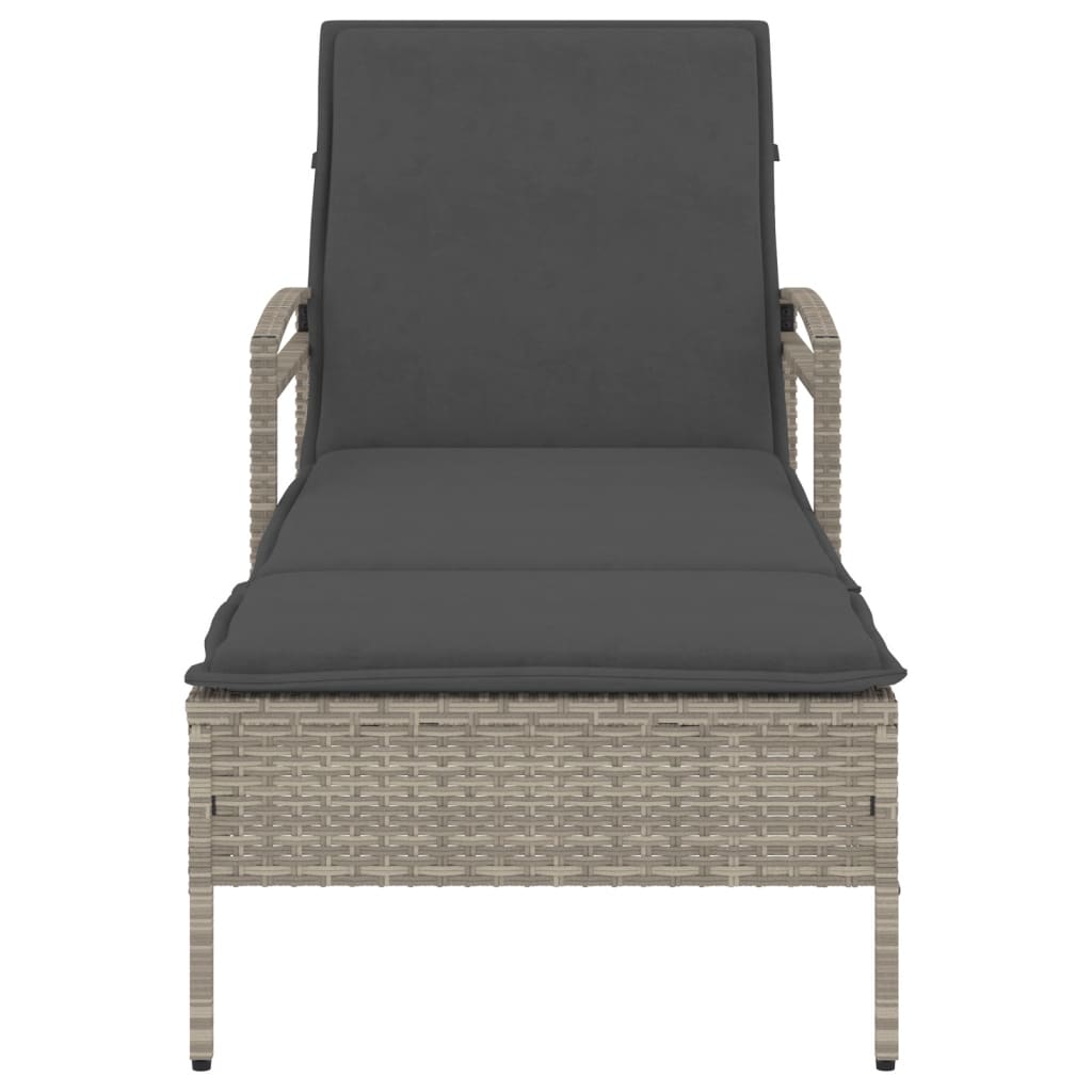 Lettino con Cuscino Grigio Chiaro 63x200x81 cm in Polyrattan - homemem39