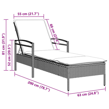 Lettino con Cuscino Grigio Chiaro 63x200x81 cm in Polyrattan - homemem39