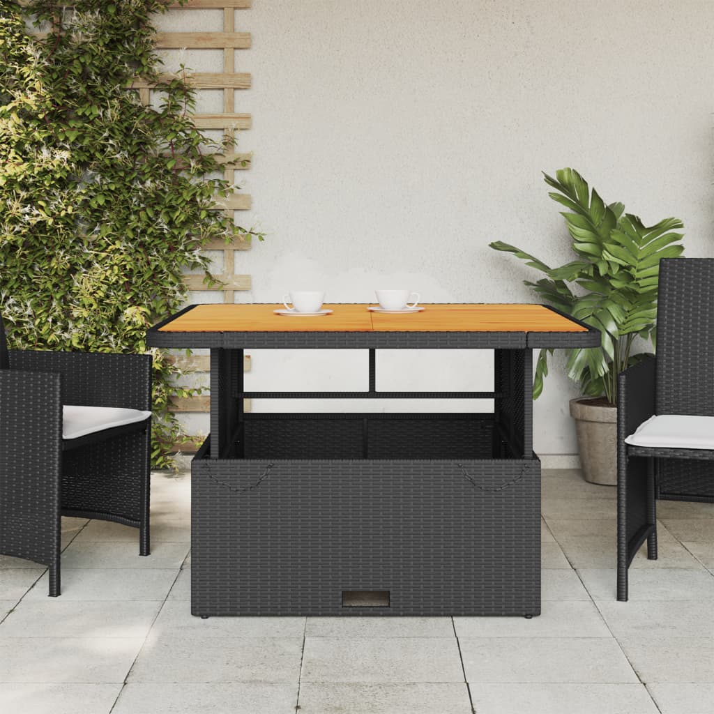 Tavolo da Giardino Nero 110x110x71 in Polyrattan e Legno Acacia - homemem39