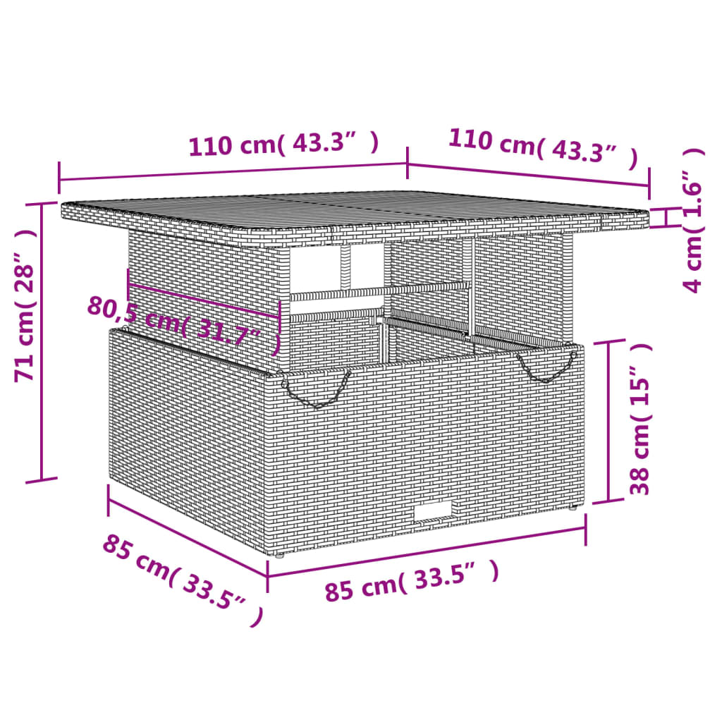 Tavolo Giardino Grigio 110x110x71cm Polyrattan Legno di Acacia - homemem39