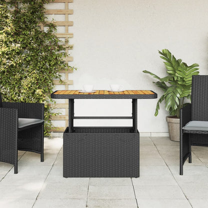 Tavolo da Giardino Nero 90x55x71cm in Polyrattan e Legno Acacia - homemem39