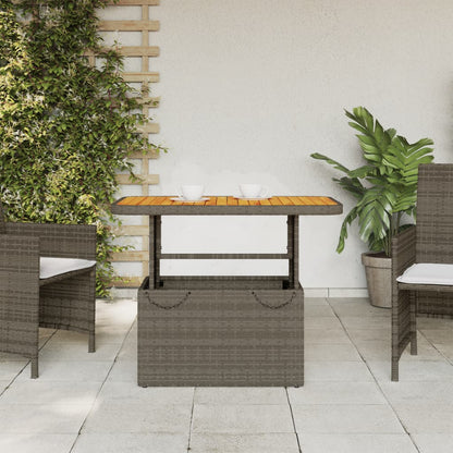 Tavolo Giardino Grigio 90x55x71 cm in Polyrattan e Legno Acacia - homemem39