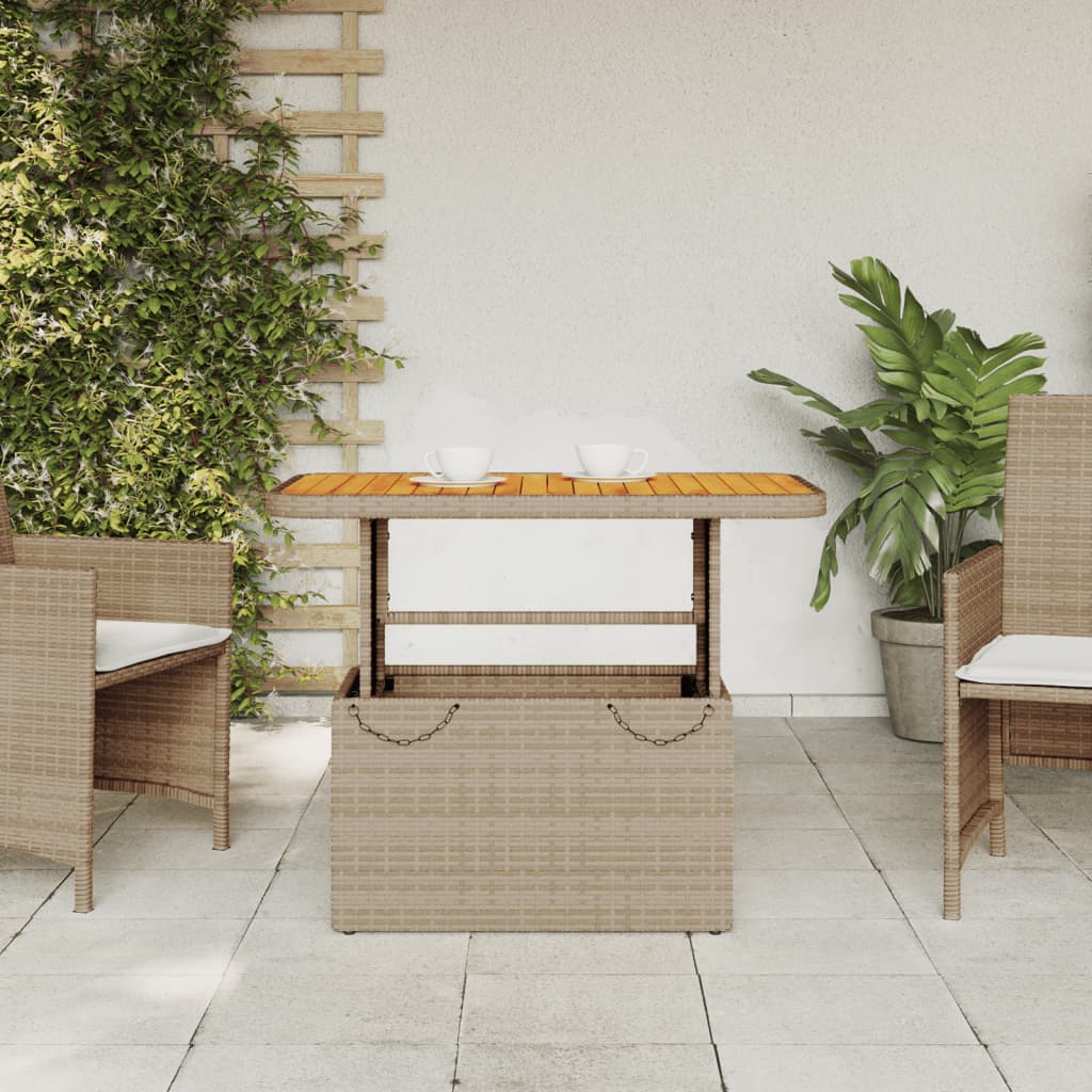 Tavolo da Giardino Beige 90x55x71cm Polyrattan e Legno Acacia - homemem39