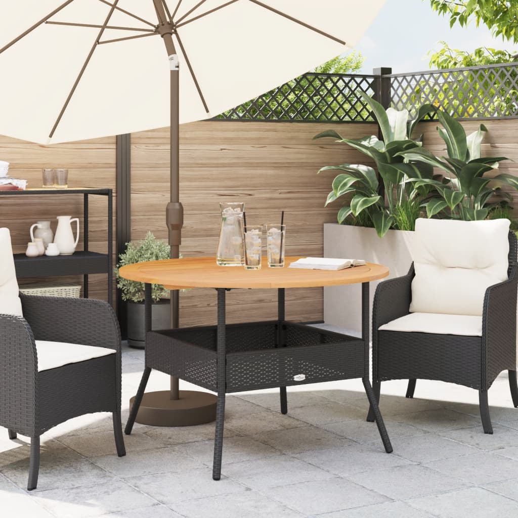 Tavolo Giardino Piano Legno Acacia Nero Ø110x71 cm Polyrattan - homemem39