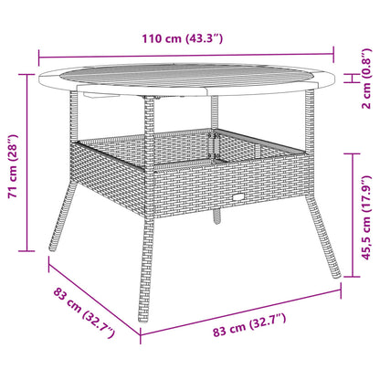 Tavolo Giardino Piano Legno Acacia Nero Ø110x71 cm Polyrattan - homemem39