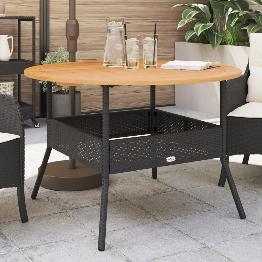 Tavolo Giardino Piano Legno Acacia Nero Ø110x71 cm Polyrattan - homemem39