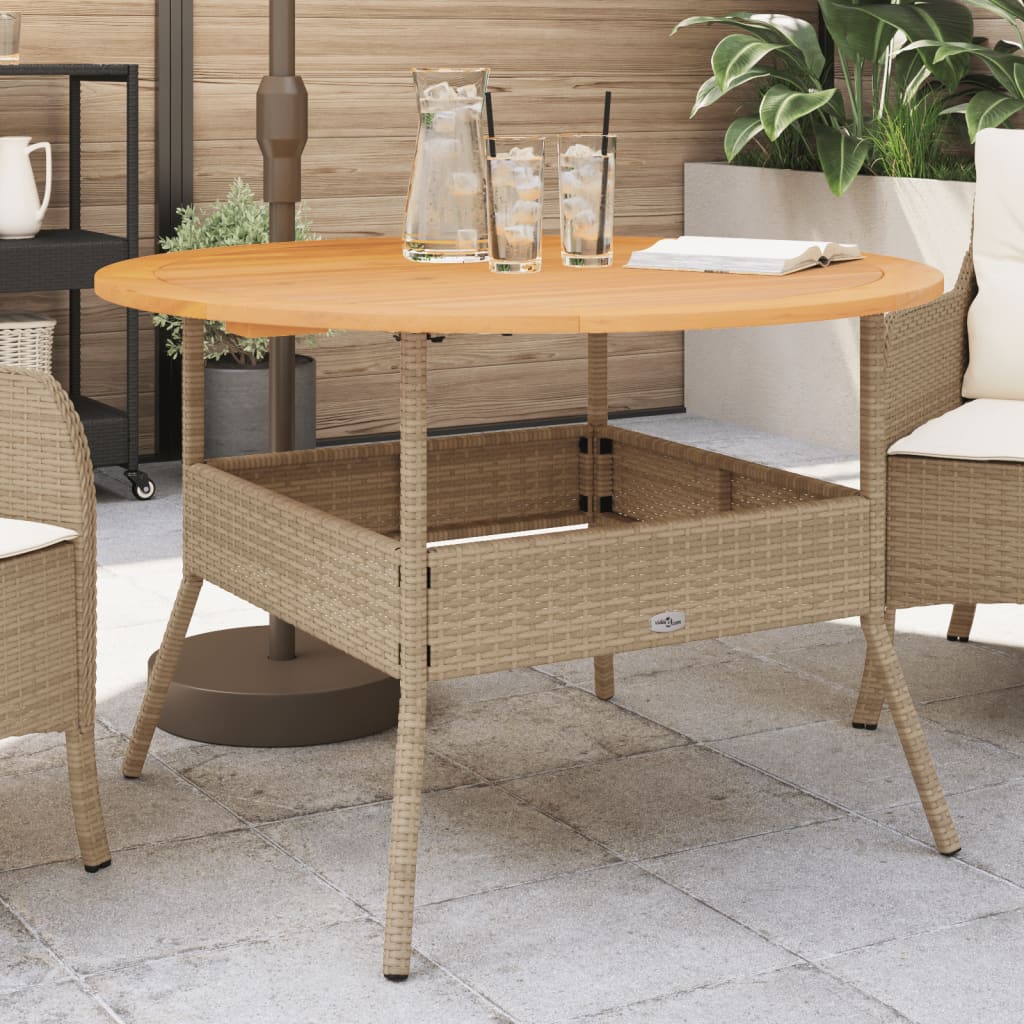 Tavolo Giardino Piano Legno Acacia Beige Ø110x71 cm Polyrattan - homemem39