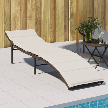 Lettino Prendisole con Cuscino Marrone 55x199x50 cm Polyrattan - homemem39