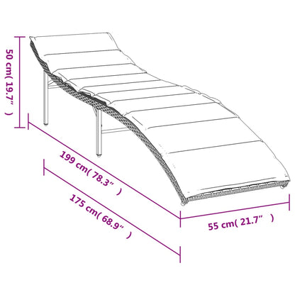 Lettino Prendisole con Cuscino Grigio 55x199x50cm in Polyrattan - homemem39