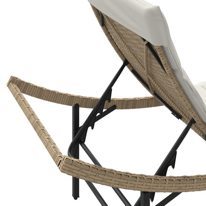 Lettino Prendisole con Cuscino Beige 55x199x50 cm in Polyrattan - homemem39